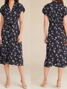 Veronica Beard Amani Short Sleeve Button Down Black Floral Dress